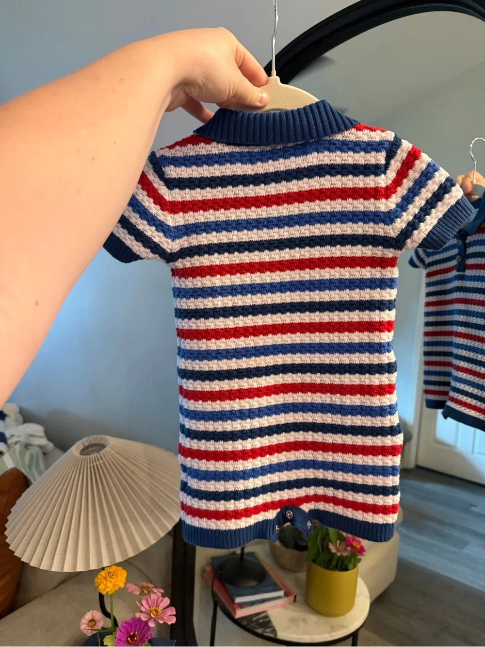 Old Navy Red, White & Blue Striped Knit Polo Romper